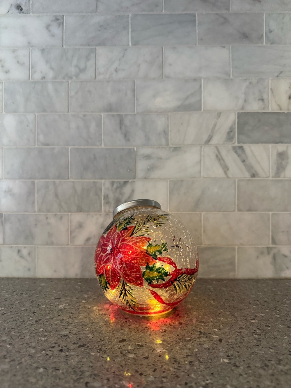 Glass Poinsettia Lighted Holiday Ornament - Red
